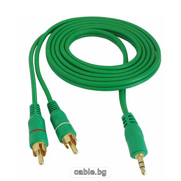 Аудио кабел Stereo Jack 3.5mm - 2RCA, зелен, 5метра
