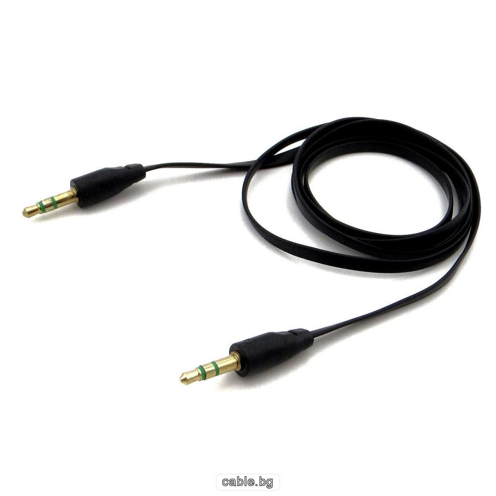 Аудио кабел Stereo jack 3.5mm, позлатени конектори, плосък, 1метър