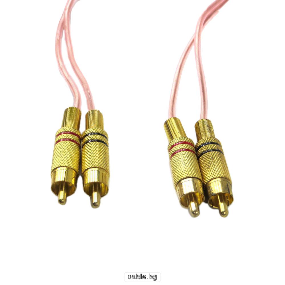 Аудио видео кабел чинчове, 2RCA, HQ, високо качество, позлатени конектори, силиконов, 5метра