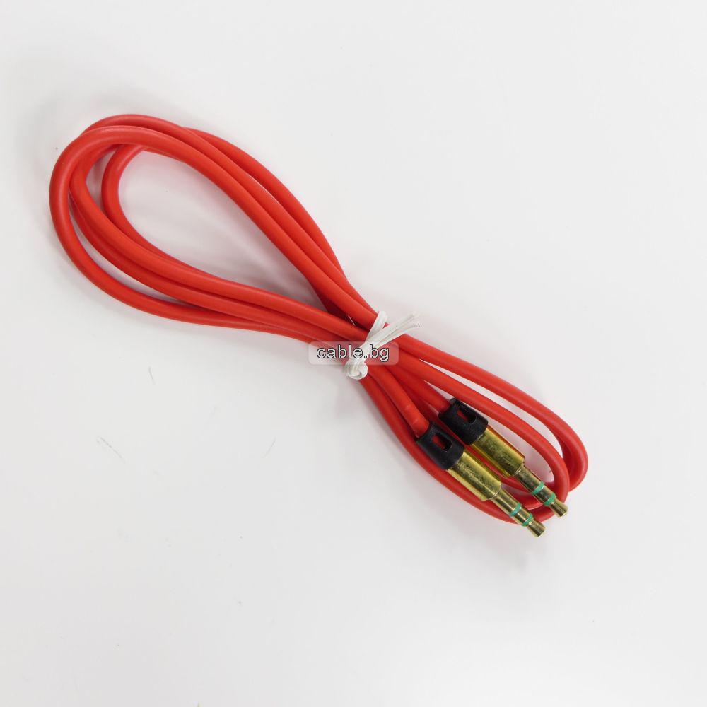 Аудио кабел Stereo Jack 3.5mm, позлатени конектори, силиконов, червен, 1 метър