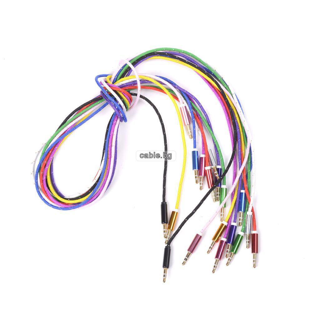Аудио кабел Stereo Jack 3.5mm, позлатени конектори, текстилен, лилав, 1 метър