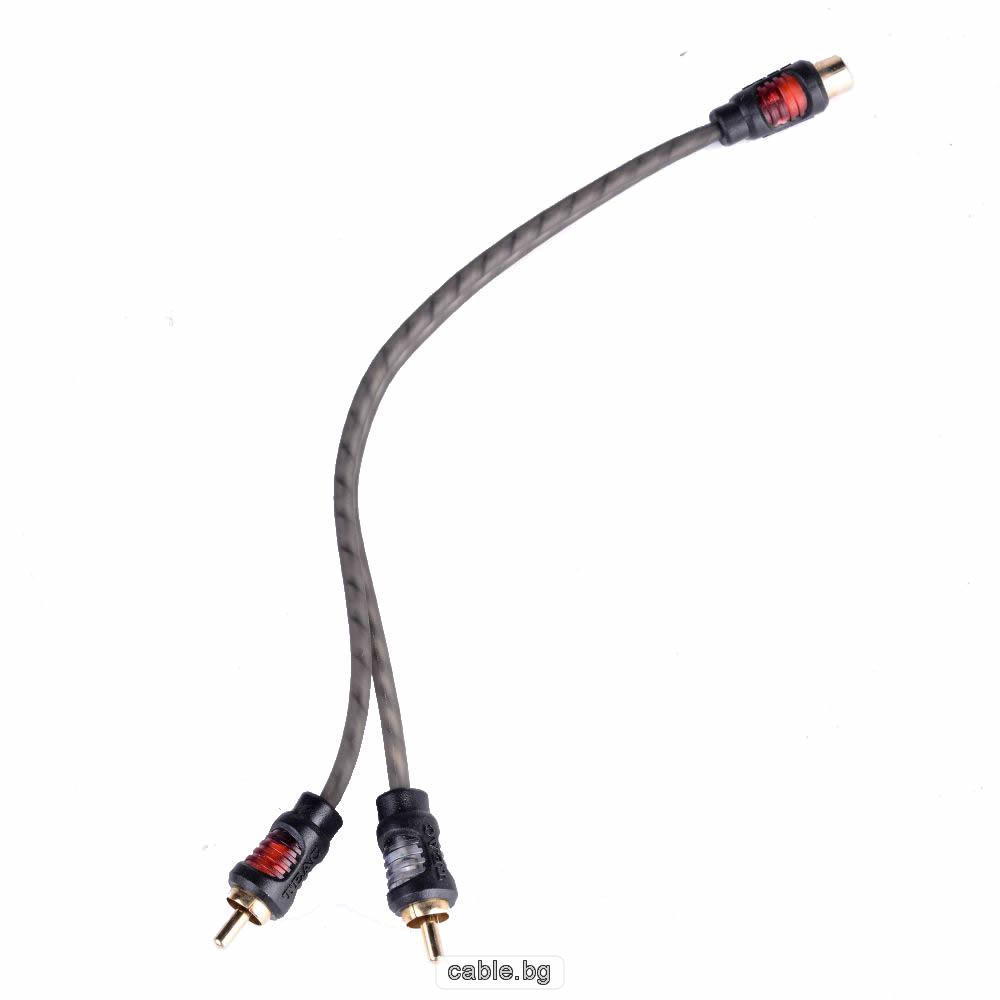 Аудио кабел разклонител на чинчове, високо качество, 1RCA женски - 2RCA мъжки, 0.2 метра, силиконов