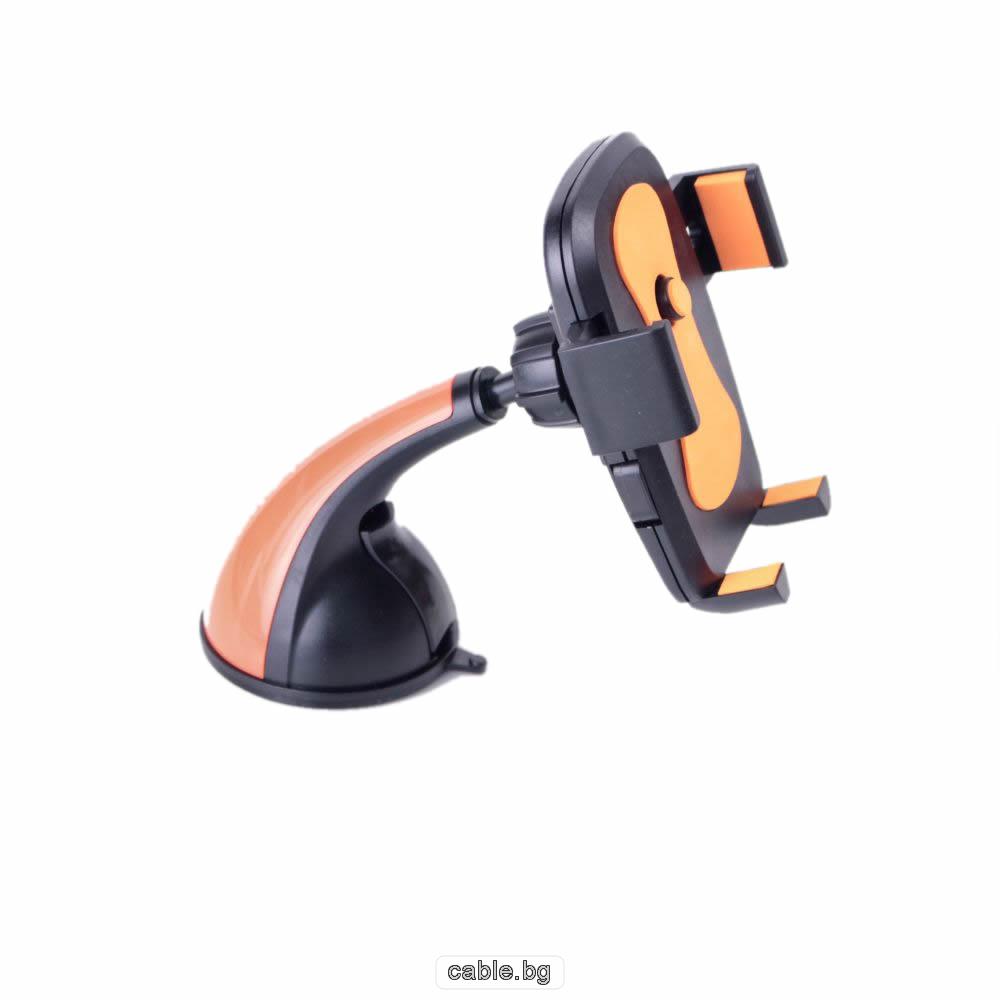 Автомобилна стойка за телефон, смартфон, завъртане 360°, бутон за лесно поставяне, Черен / Оранжев, S049