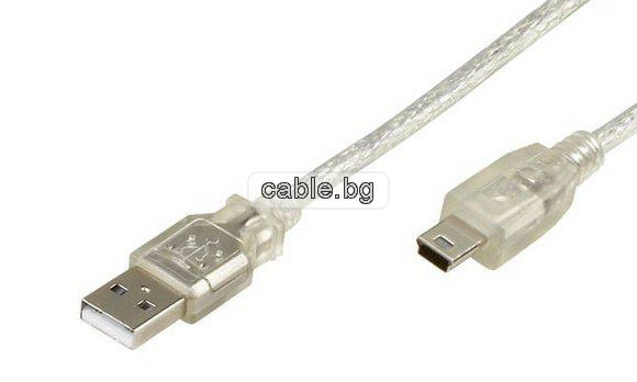 Кабел USB 2.0 А - Mini USB 5PIN, с ферит, сребрист, 1.8метра