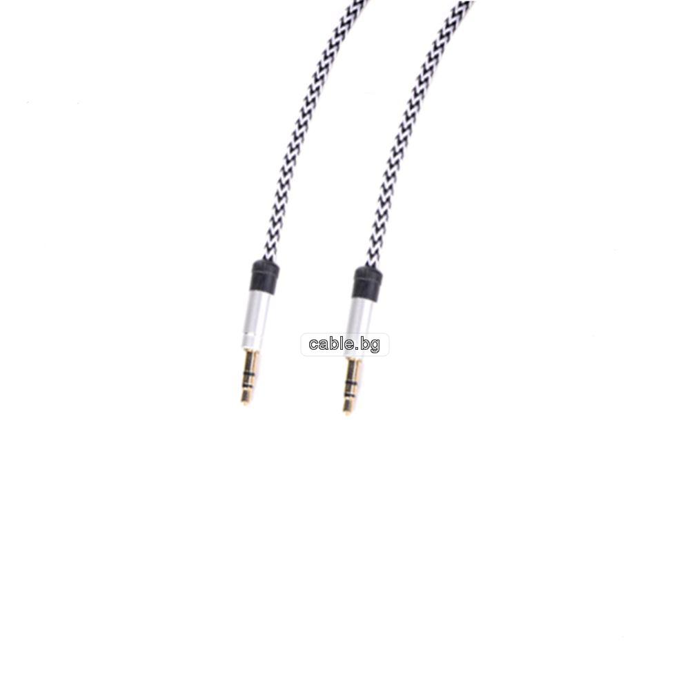 Аудио кабел Stereo Jack 3.5mm, позлатени конектори, текстилен, сив, 1 метър