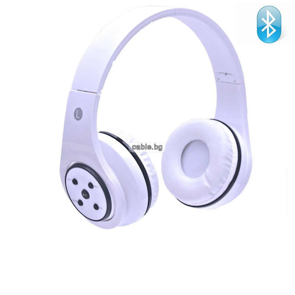 Безжични слушалки ST6, Bluetooth, MP3 плеър, FM радио, вграден микрофон, бели