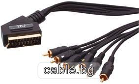 Аудио видео кабел SCART-6RCA, HQ, високо качество, позлатени конектори, 1.5метра