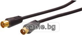 Антенен кабел RF, HQ, високо качество, позлатени конектори, 1.5метра, черен