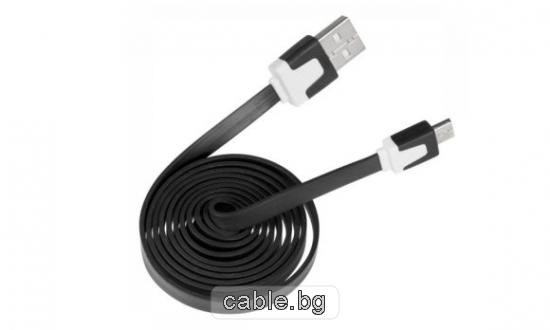 Кабел USB 2.0 A - Micro USB B, черен, лентов, 1метър