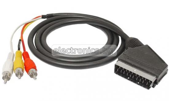 Аудио видео кабел SCART-3RCA, 1.5метра