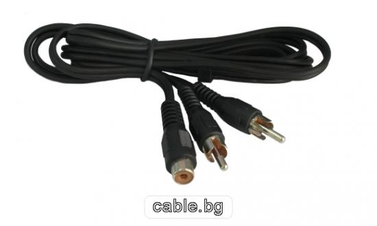Аудио кабел разклонител на чинчове, 2RCA мъжки - 1RCA женски, 1.5метра, черен