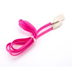 USB - Micro USB кабел, силиконов, лентов, високоскоростен, розов, 1 метър
