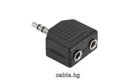 Конектор F-139, преход Stereo jack 3.5mm мъжки - 2x3.5mm Stereo jack женски, пластмасов, черен