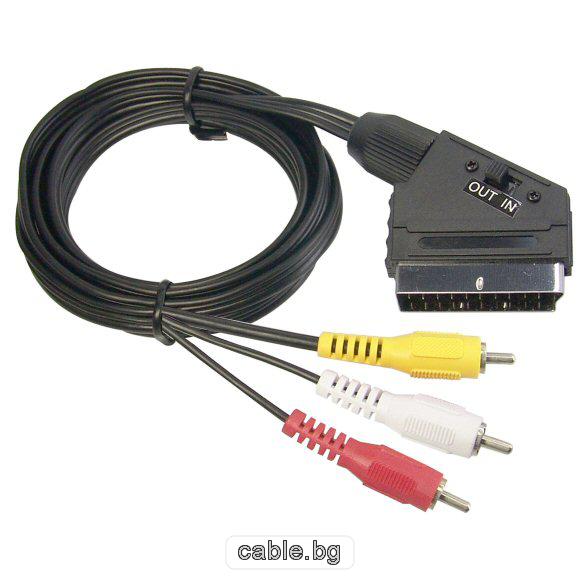 Аудио видео кабел SCART-3RCA, с ключ за вход и изход, 1.5метра