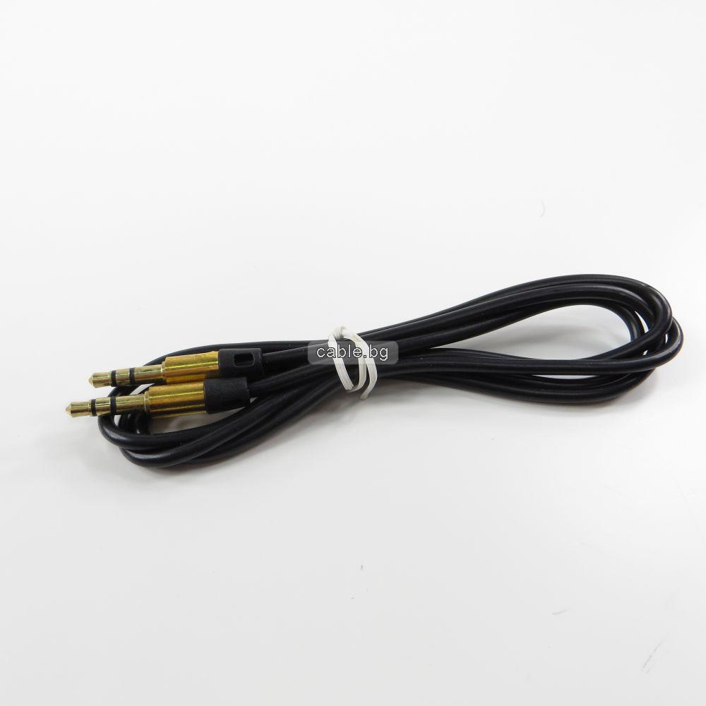 Аудио кабел Stereo Jack 3.5mm, позлатени конектори, силиконов, черен, 1 метър