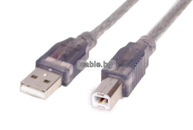 Кабел за принтер, USB А 2.0 мъжки - USB B мъжки, силиконов, сребрист, 3метра