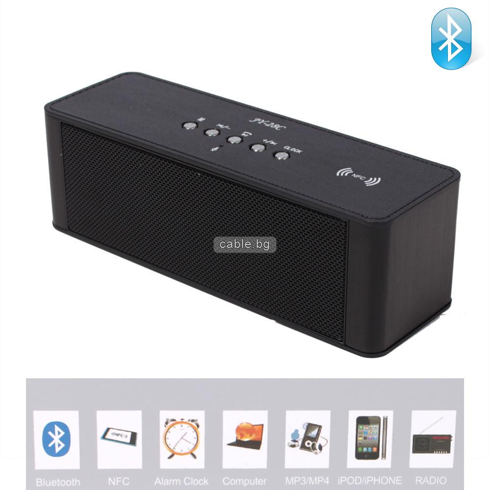 Bluetooth колонка с часовник и аларма JY-28C, FM радио, литиево-йонна батерия, слот за USB/micro SD card/AUX, черна