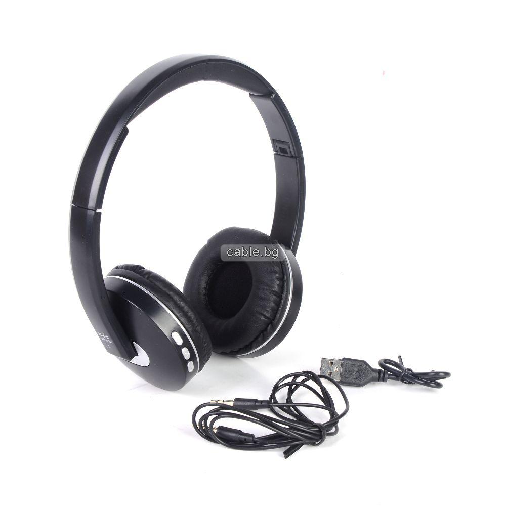 Безжични слушалки BT-1610, Bluetooth, Микрофон, Черен/Бял