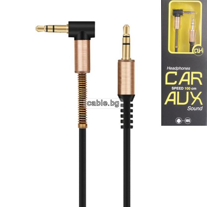 Аудио кабел Stereo Jack 3.5mm, 90 градуса, позлатени конектори, висококачествен, черен, 1 метър