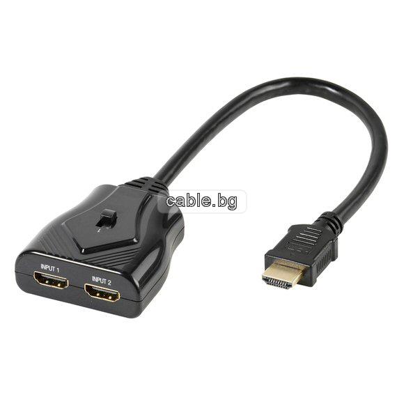 Кабел HDMI мъжки /изход/ - 2xHDMI женски /входа/, 0.3 метра