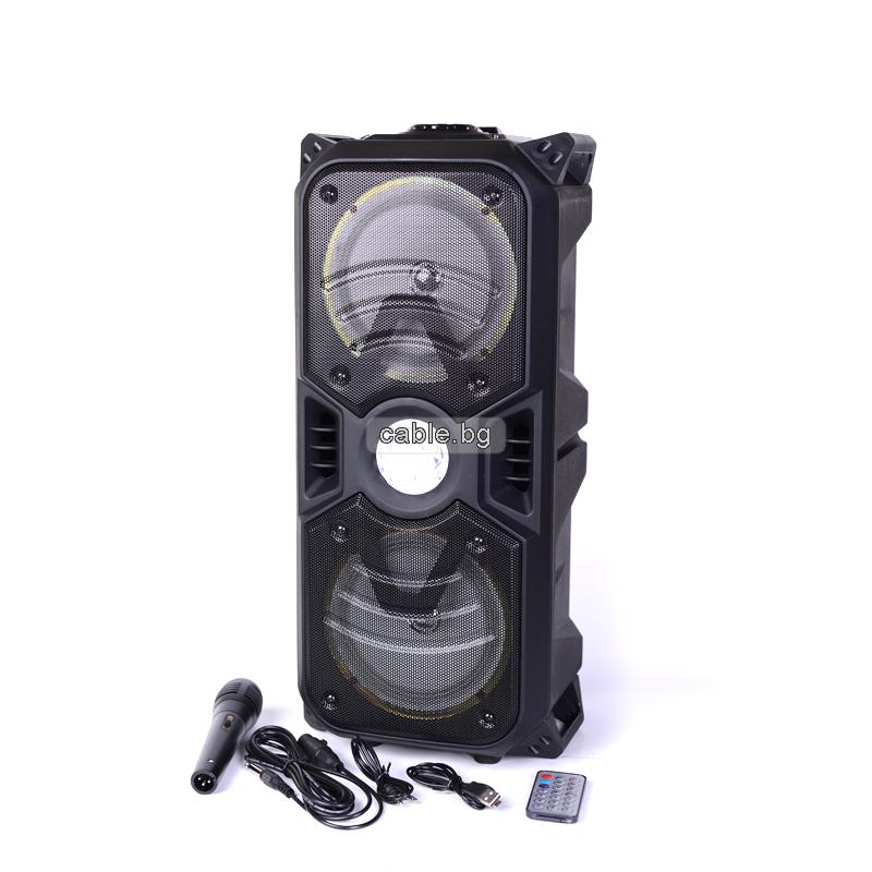 Караоке Тонколона 2x6.5\" MK-B11, 1 жичен микрофон, Bluetooth, FM радио, micro SD/USB/AUX, Светлинни ефекти, черна