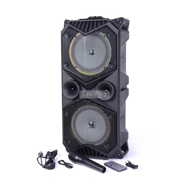 Караоке Тонколона 2x6.5\" MK-1819, 1 жичен микрофон, Bluetooth, FM радио, micro SD/USB/AUX, Светлинни ефекти, черна
