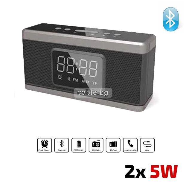 Bluetooth колонка с часовник и аларма X32, FM радио, литиево-йонна батерия, слот за TF CARD/AUX, черна