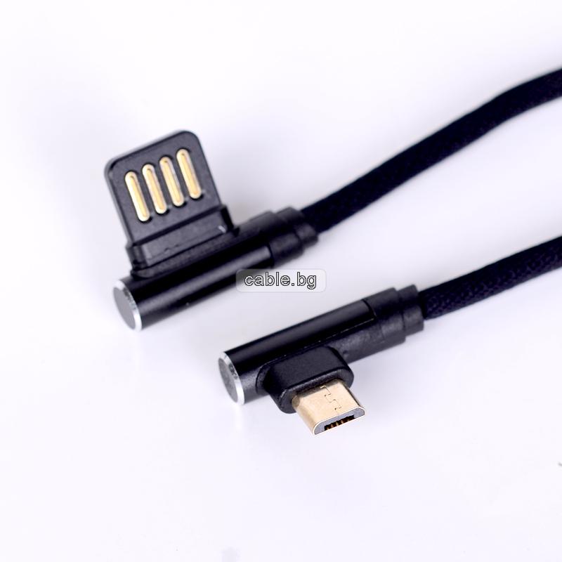 USB - Micro USB кабел, 90° HQ GAME Black високоскоростен, 1 метра