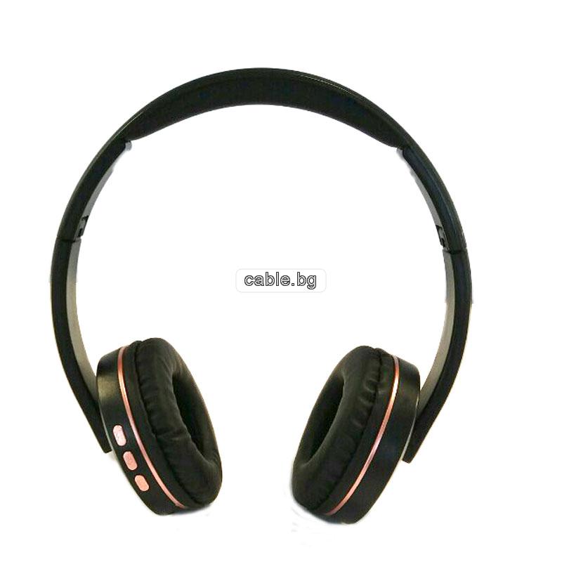 Безжични слушалки BT-1610, Bluetooth, AUX, Микрофон, Черен/Златно розово