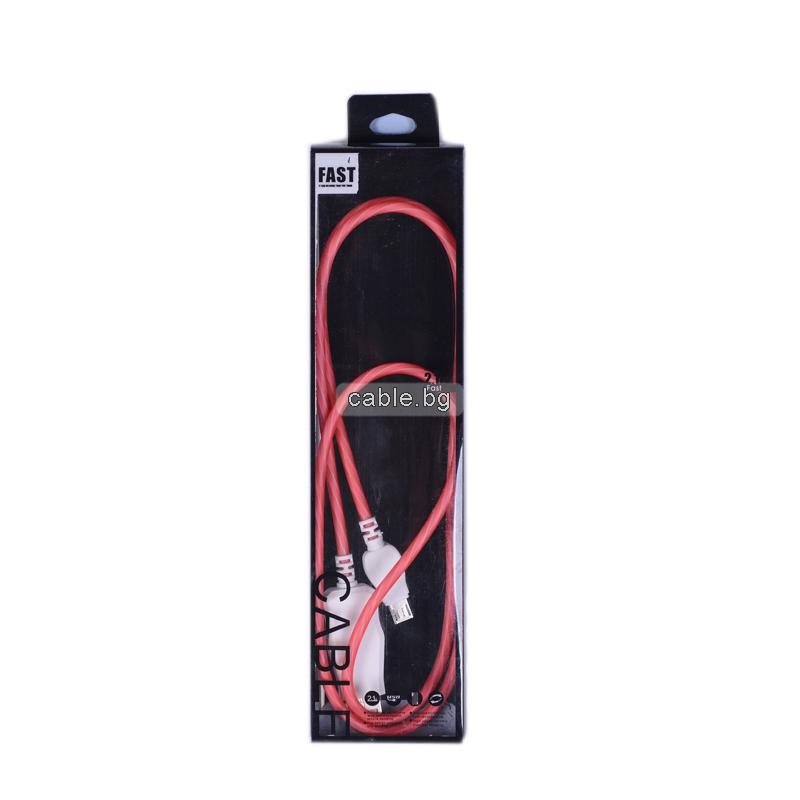 Кабел USB 2.0 A - Micro USB B, силиконов, бягаща LED светлина, високоскоростен, розов, 1 метър