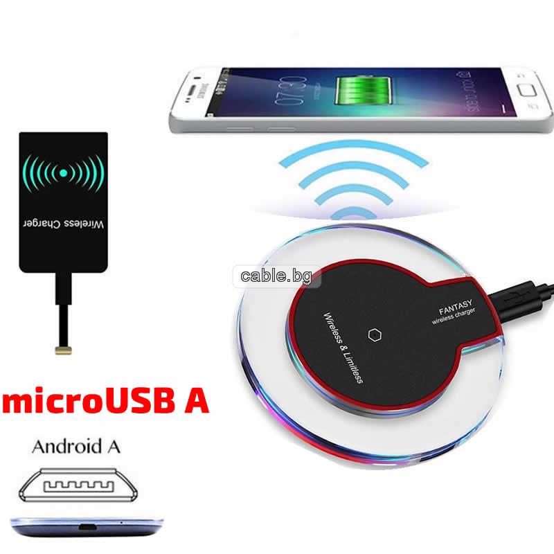 Комплект Безжично зарядно за телефон 10-3 Black+ Безжичен приемник QI ADAPTER MICRO USB