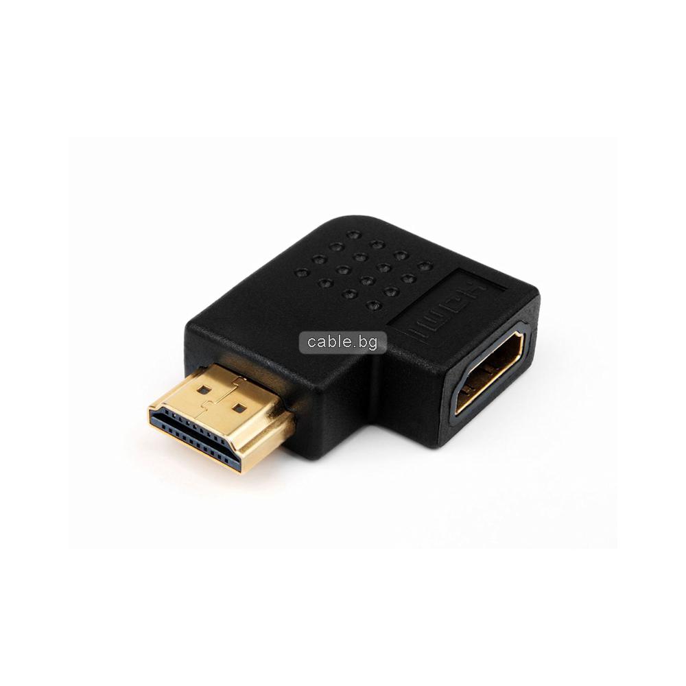 Конектор преход VC-010, HDMI женски към HDMI мъжки, позлатени конектори, ъглов, черен