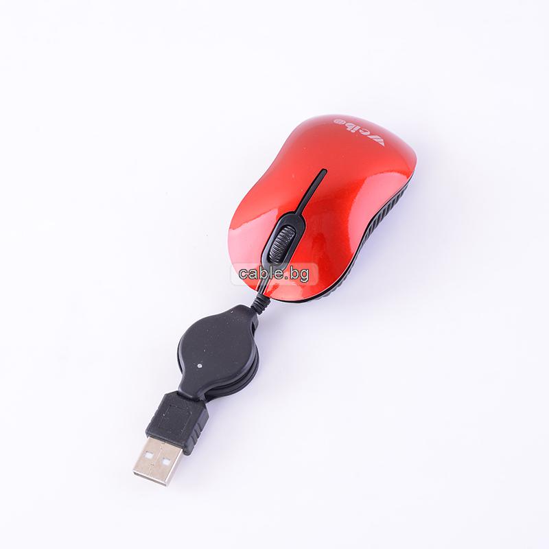 USB Оптична мишка FC-5130/ FC-2066, Прибиращ се кабел, червена