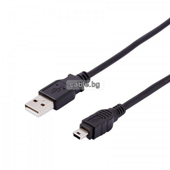 Кабел USB 2.0 А - Mini USB 5PIN, черен, 0.75 метра