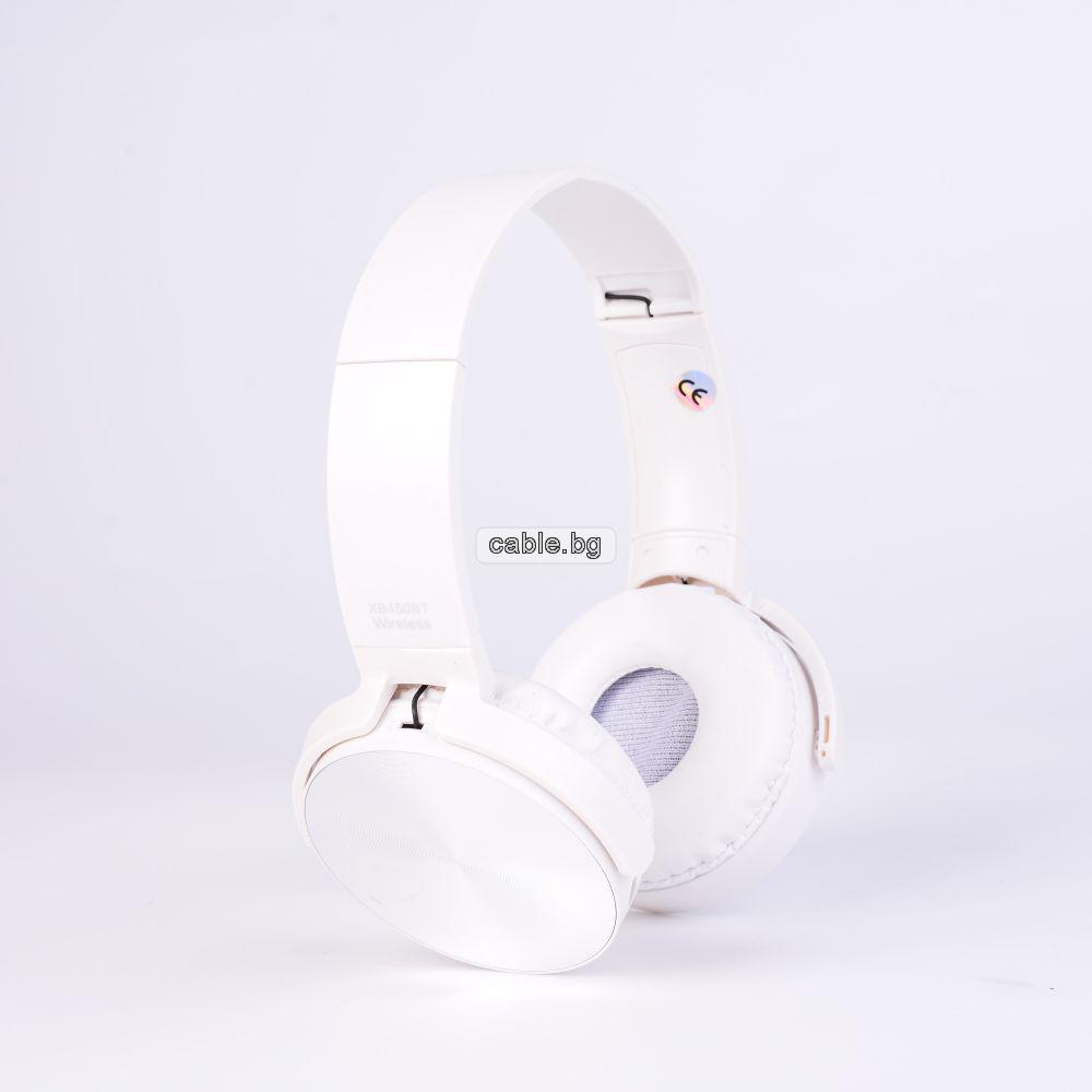 Безжични слушалки 450BT, Bluetooth, MP3 плеър, вграден микрофон, Цвят: Бял