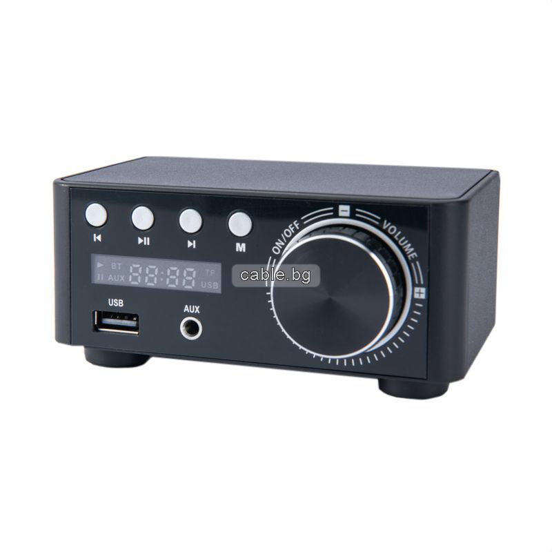 Усилвател GF01A, 2 канала, Bluetooth, USB, micro SD, AUX, 2 x 68 W, черен