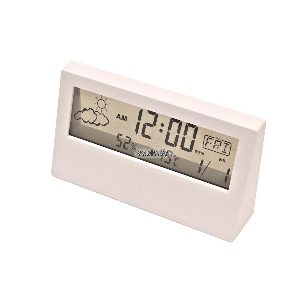 Часовник с Термо метър 618G вътрешна температура, Часовник, Аларма, бял