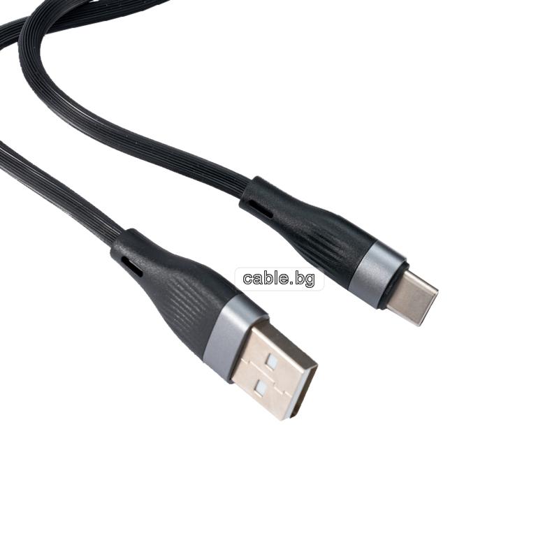 Кабел USB TYPE C, за Трансфер на Данни и Зареждане, черен, 1 метър, YOURZ M12 / 2.4A