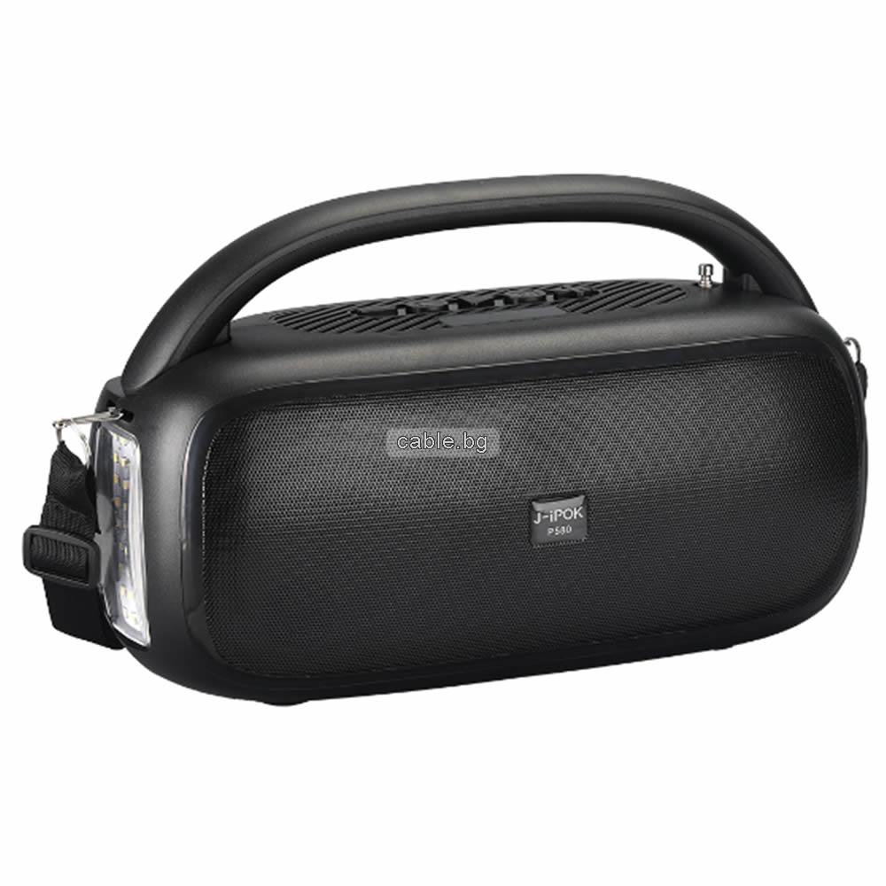 Bluetooth колонка P580, Соларен панел, Фенер, Дисплей, FM радио, литиево-йонна батерия, слот за USB/micro SD CARD, черна