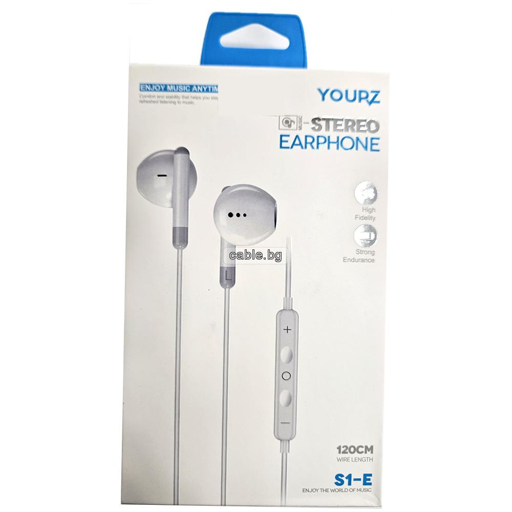 Слушалки YOURZ-S1-E, iPhone, Handsfree, микрофон, бели