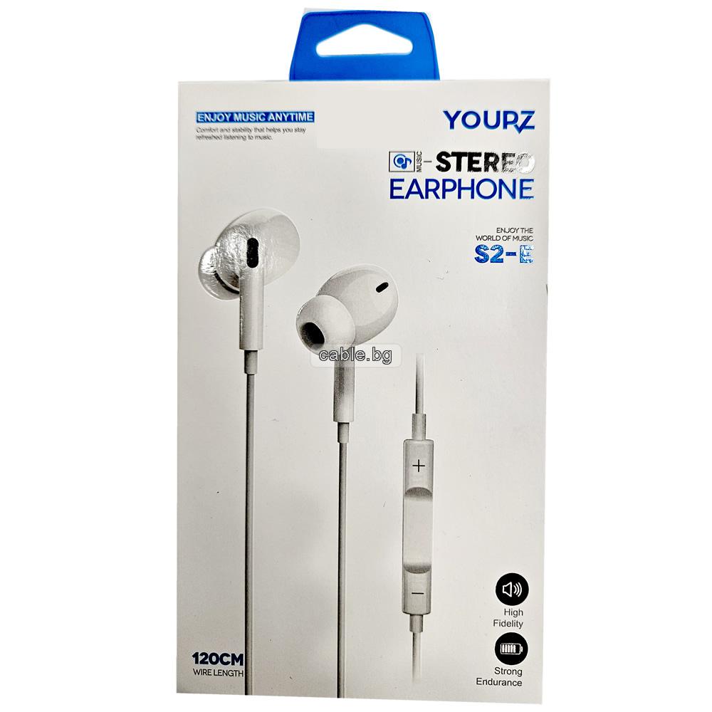 Слушалки YOURZ-S2-E, Type C, Handsfree, микрофон, бели