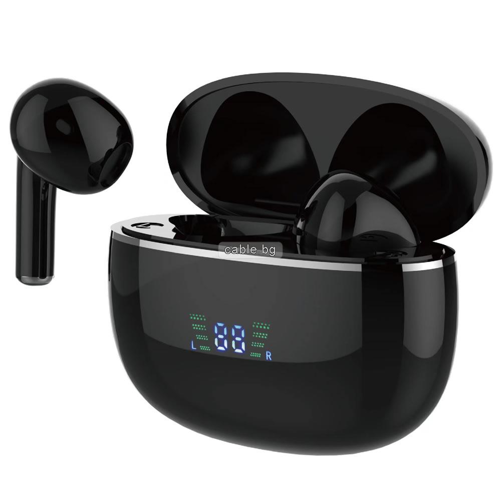 Безжични слушалки YOURZ-soulmate12, Със зареждащ кейс, Bluetooth V5.3, Удобни за спорт, Handsfree, микрофон, Черни