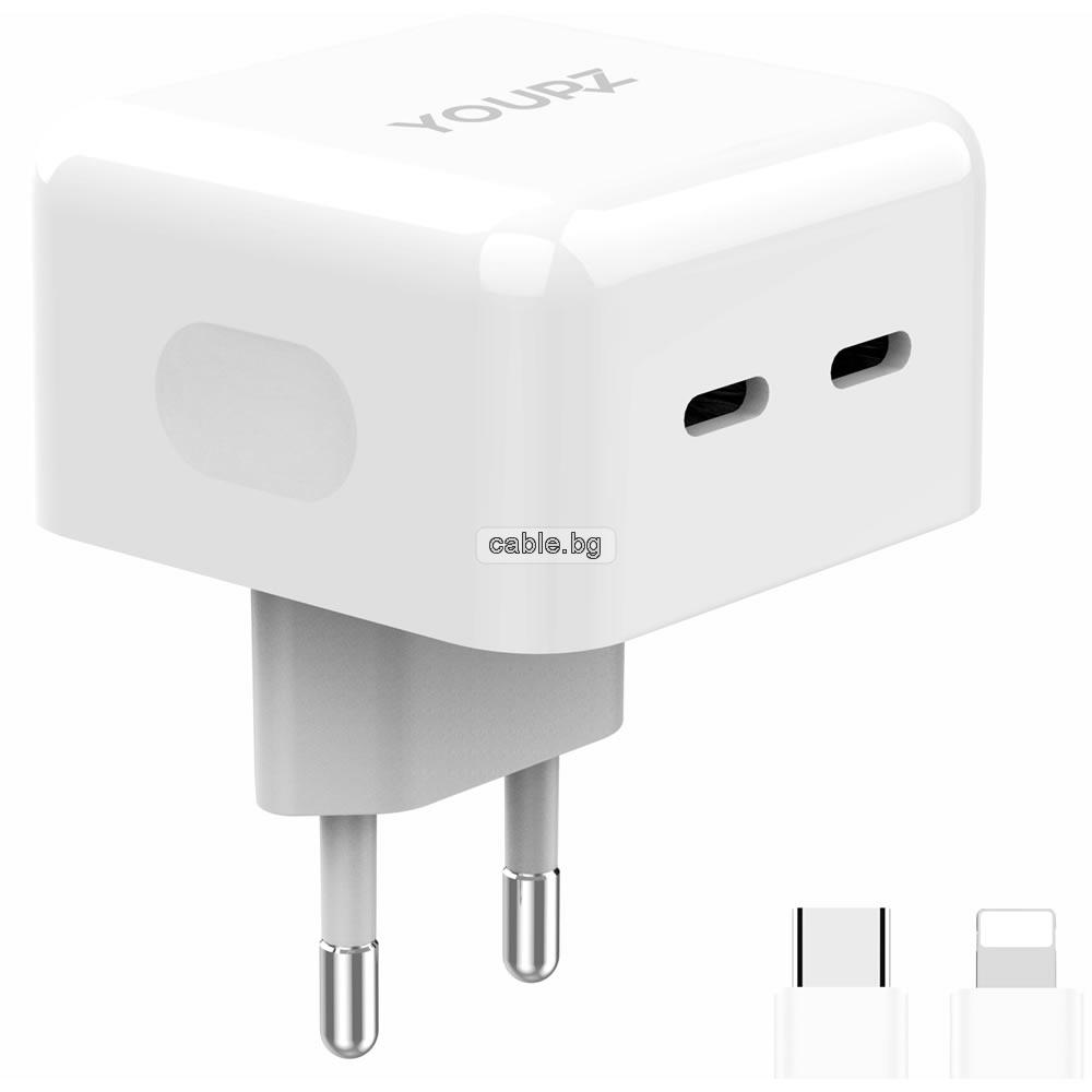 Зарядно за телефон YOURZ Z16 TYPE-Cx2 Поддържа PD40W