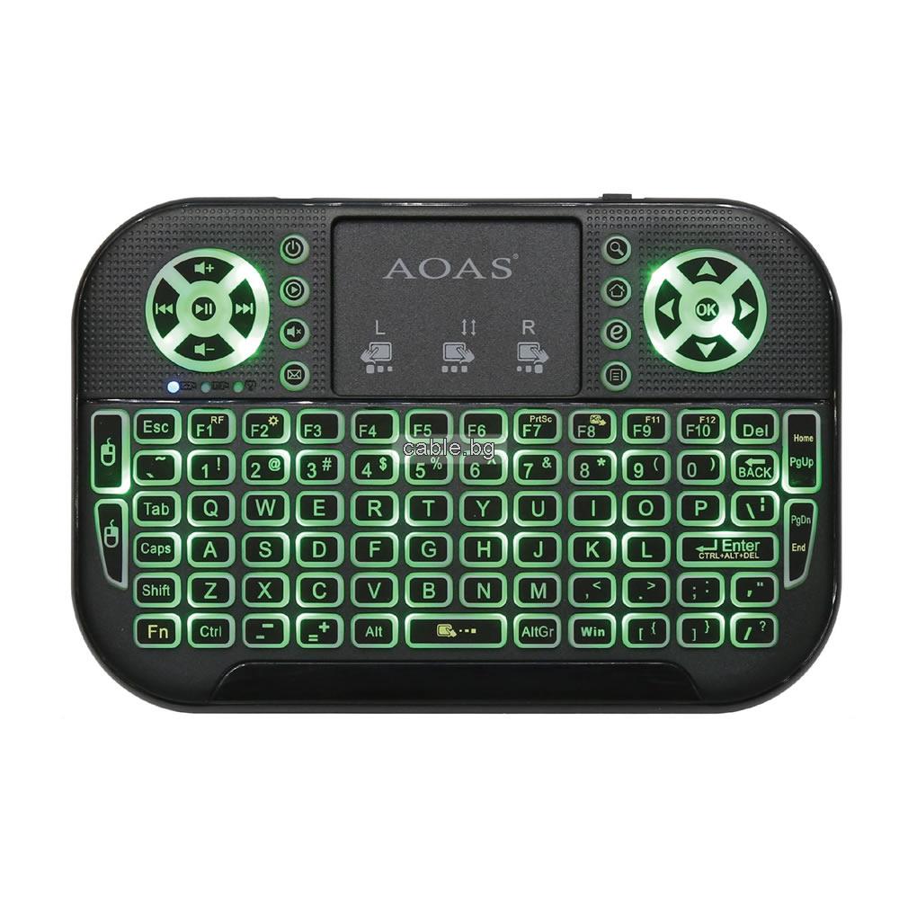 Мини клавиатура и мишка C-1001 Black wireless и Bluetooth LIGHT, Безжична, Mишка, Tъчпад, с подсветка, Черна