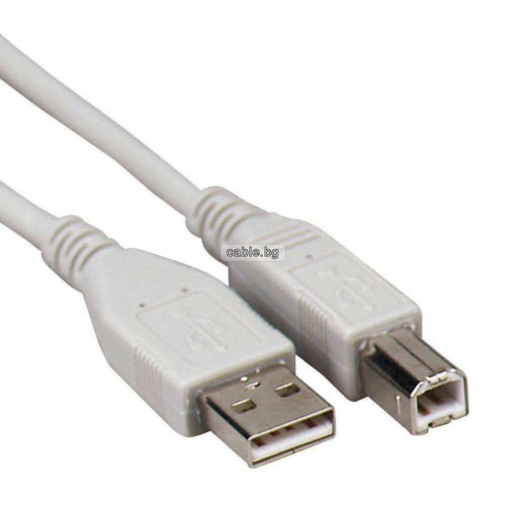 Кабел за принтер USB 2.0 A - USB B, бял, 5 метра