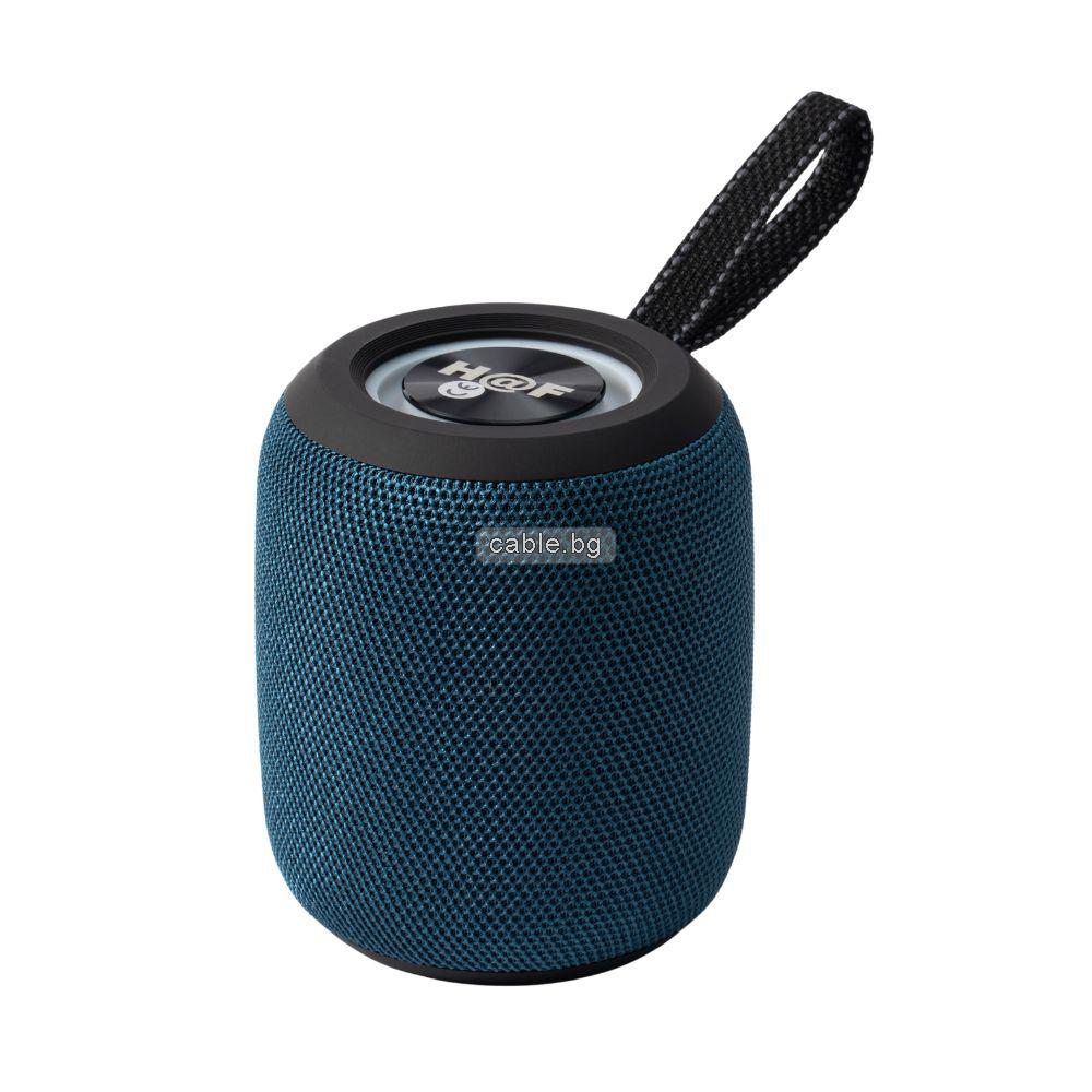 Bluetooth колонка HF-F105, FM радио, RGB LED осветление, литиево-йонна батерия, слот за USB/micro SD CARD, синя