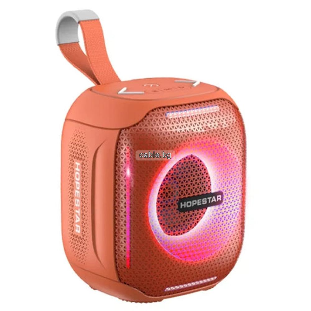 Bluetooth колонка PARTY300-MINI, TWS, FM радио, RGB LED осветление, литиево-йонна батерия, слот за USB/TypeC, SD CARD, AUX, оранжева