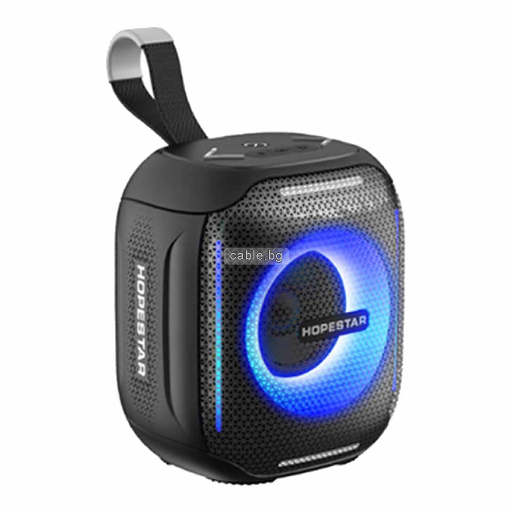Bluetooth колонка PARTY300-MINI, TWS, FM радио, RGB LED осветление, литиево-йонна батерия, слот за USB/TypeC, SD CARD, AUX, черна