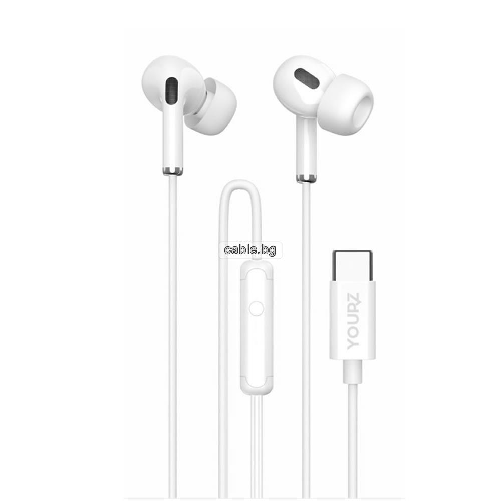 Слушалки YOURZ-S11, Type C, Handsfree, микрофон, бели