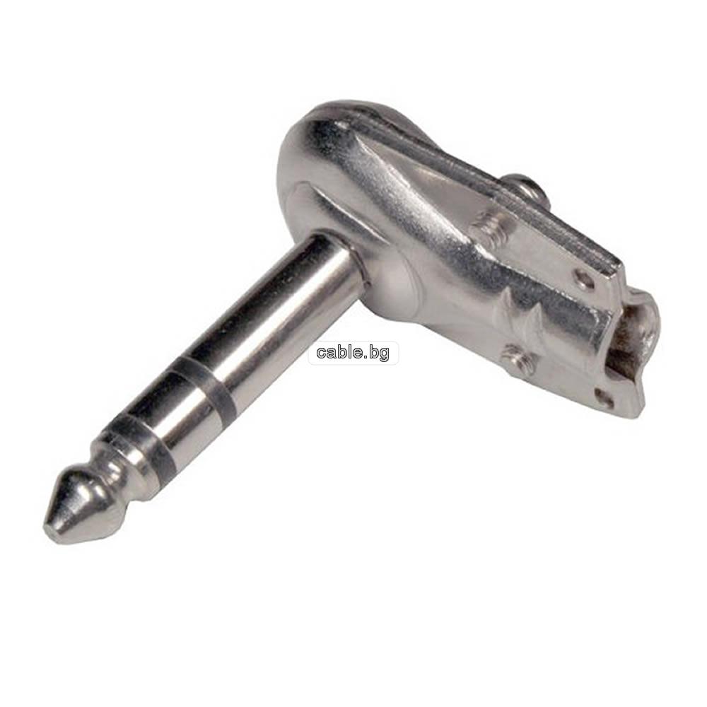 Конектор F-071 90DEG, Stereo jack 6.3mm мъжки, за монтаж към кабел, метален